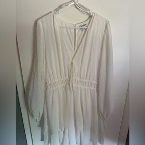 White Dress with Sheer Sleeves